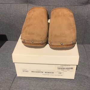 Sundance Noisette Nubuck Clogs with Metal Details